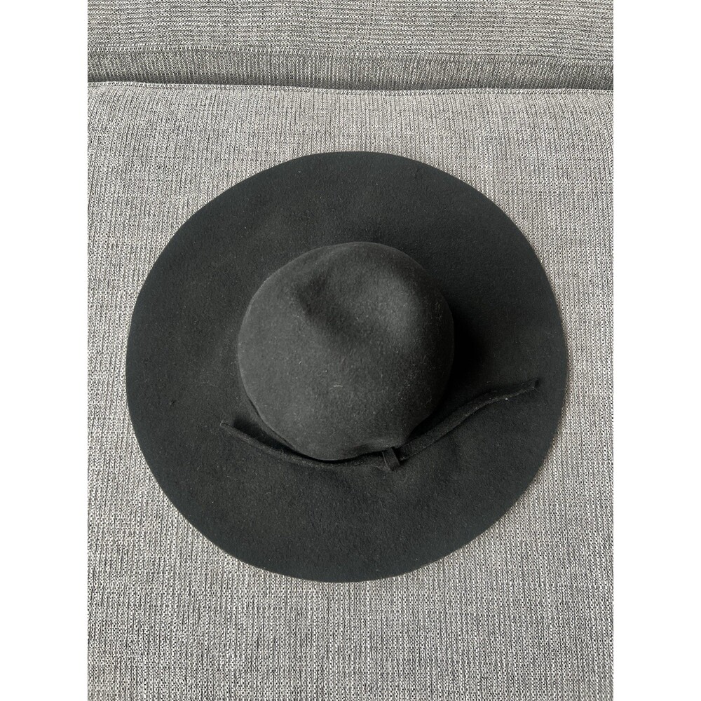 Women’s Black 100% Wool Floppy Hat Tie Accent One Size Wide Brim
